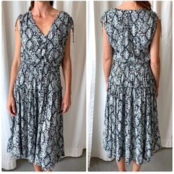 Proenza Schouler | White Label Black Blue Snak Print Button Front Midi Dress 12 - Picture 6 of 12